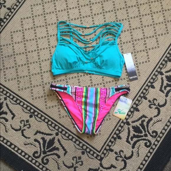 🆕 NWT! KENSIE Turquoise Strappy Bikini Top 🐠🐬☀️ - Picture 3 of 8